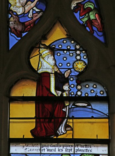 Window depicting God creating the Sun, Moon and Stars by French School